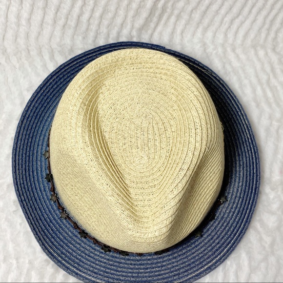 San Diego Hat Straw Fedora Blue Brim Star Adjustable Band - Picture 4 of 14